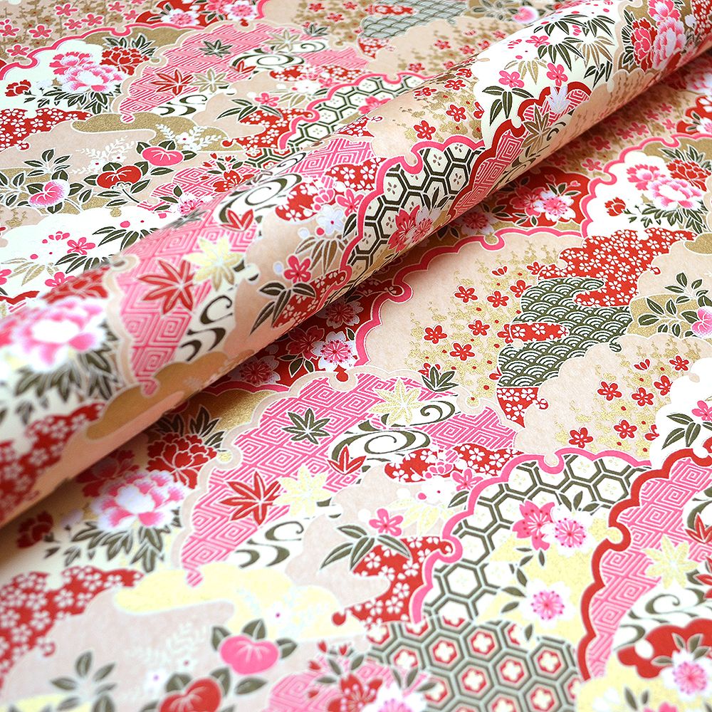 Chiyogami Paper Pink and Gold Flowers