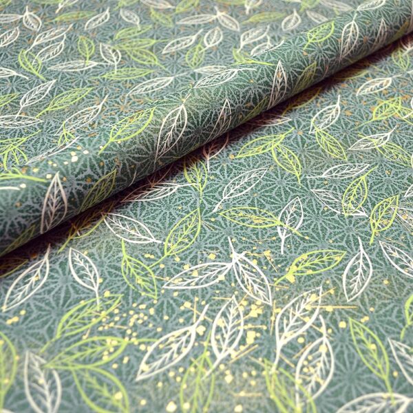 Chiyogami Paper Green and Gold Leaves