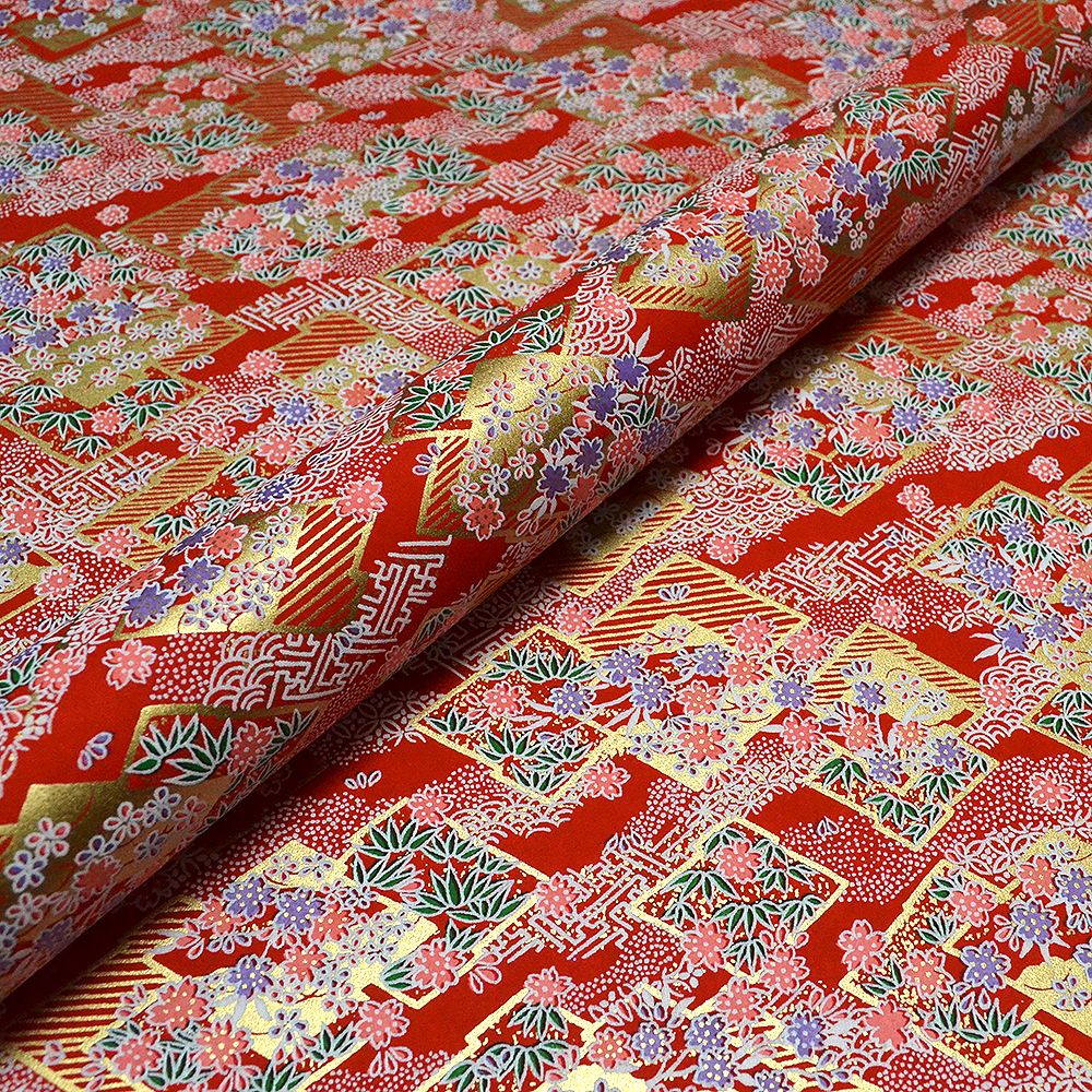 Chiyogami Paper Red and Gold Flowers