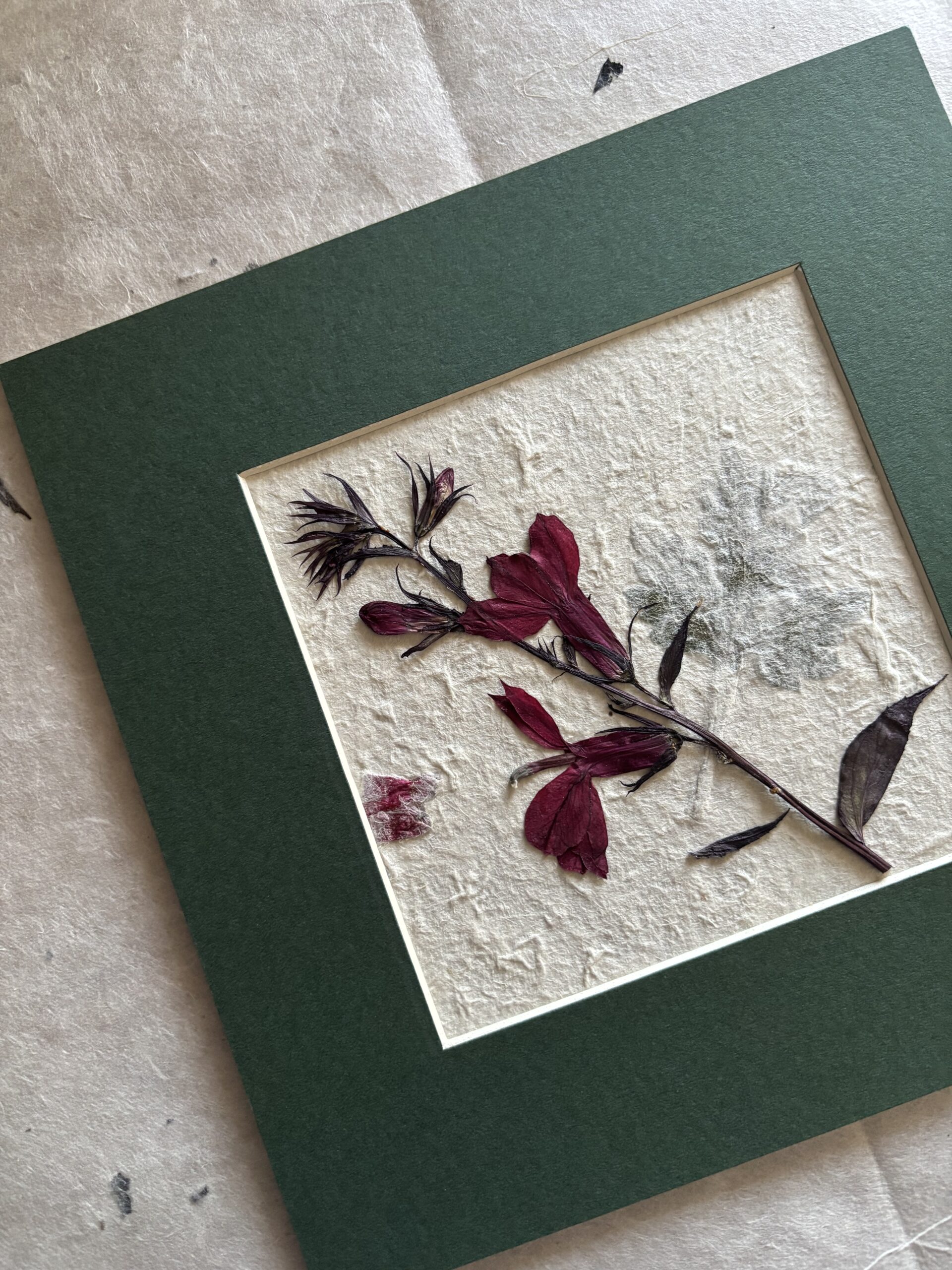 Green mounted floral art picture